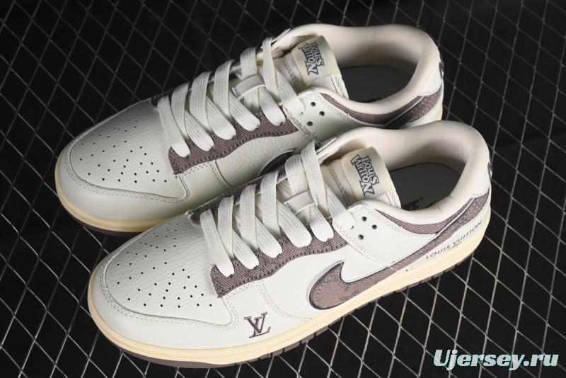 Nike SB Dunk Low LV Collaboration - Beige Denim Swoosh Anniversary High-End Custom Low-Top Casual Skate Shoes - JH8310-957