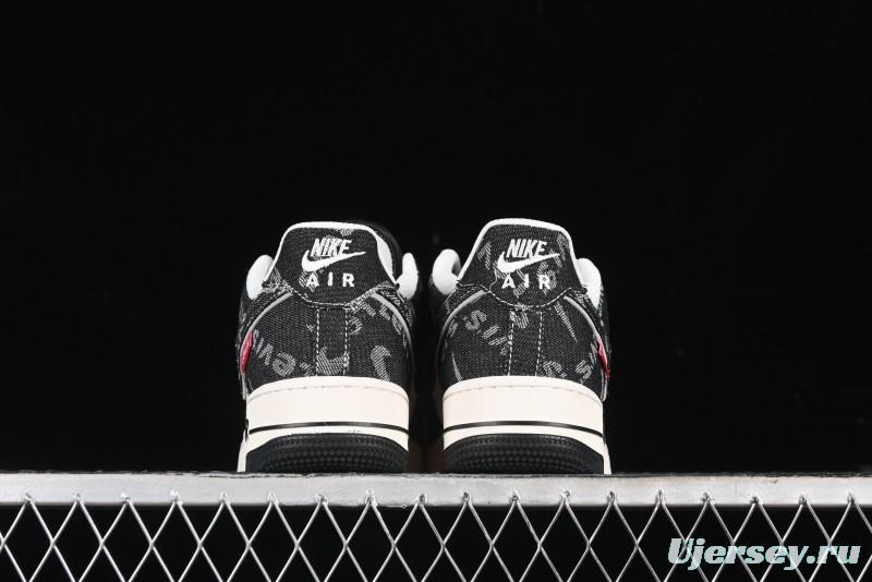 Nike Air Force 1 '07 Low Levi's Collaboration Double Swoosh Beige Black Casual Sneakers - SJ6698-001