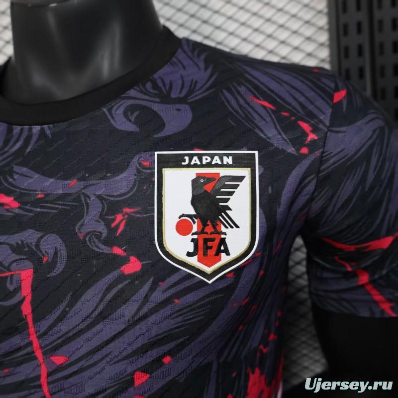 Player Version 2025 Japan Dark Navy with Rising Phoenix Design and Red Gradient Splash Pattern Jersey
