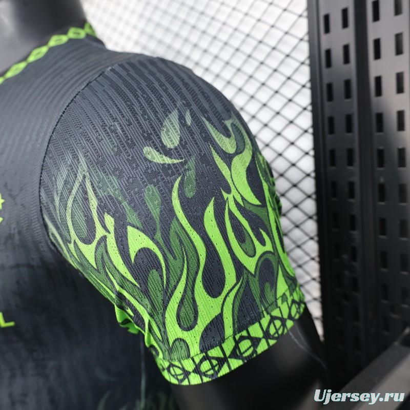 Player Version 2025 Brazil Dark Grey with Neon Green Flame Jersey