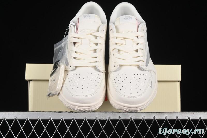 Nike Travis Scott x Fragment Design x Air Jordan 1 Low OG SP AJ1 Retro Sneakers with Reverse Swoosh - SJ2068-115