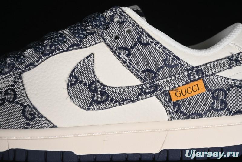 Nike SB Dunk Low Gucci Collaboration - Dark Blue Anniversary High-End Custom Low-Top Casual Skate Shoes - BB9676-313