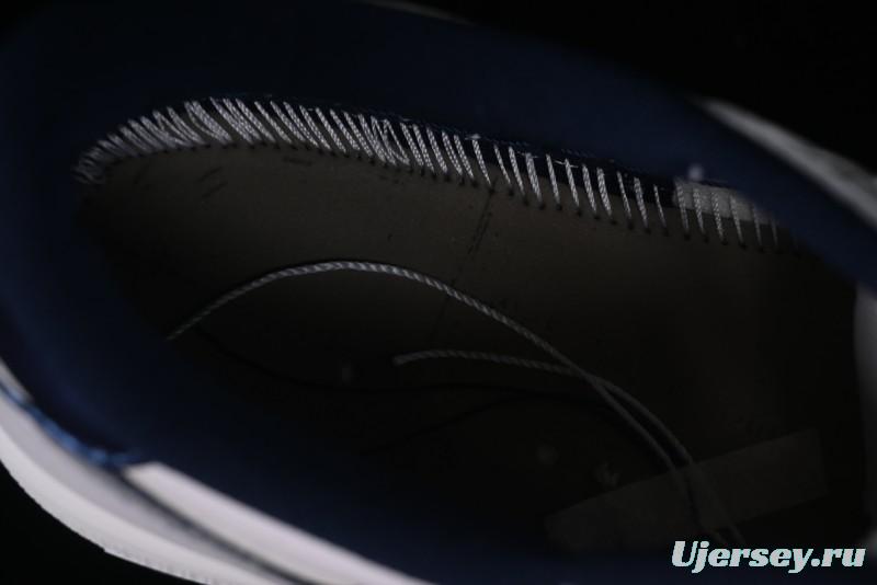 Nike Air Jordan 1 Low 85 Retro Sneakers in White with Metallic Blue Swoosh - FB9933-141