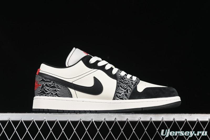 Nike Air Jordan 1 Low Supreme Collaboration - Black White Embossed Custom Retro Basketball Shoes DC2024-032