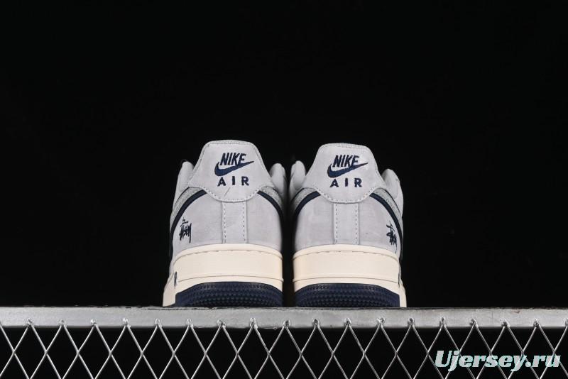 Nike Air Force 1 '07 Low Stussy Collaboration - Grey Pigskin Blue Sole Low-Top Casual Sneakers - XZ3318-028