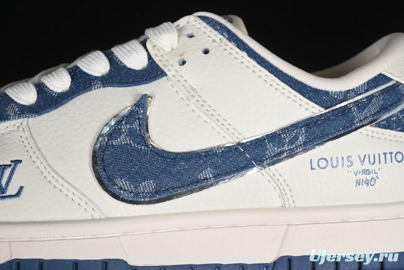 Nike SB Dunk Low LV Collaboration - Light Blue Denim Hook Anniversary High-End Custom Low-Top Casual Skate Shoes - JH8310-955