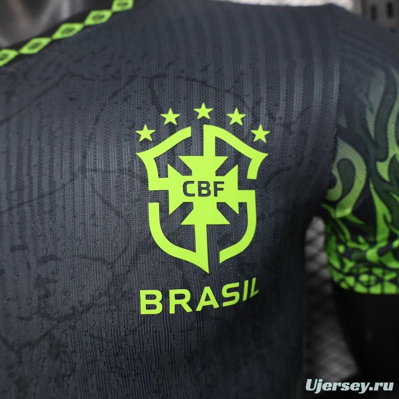 Player Version 2025 Brazil Dark Grey with Neon Green Flame Jersey