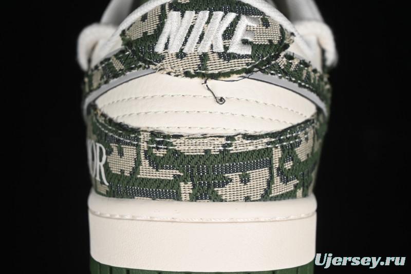 Nike SB Dunk Low Dior Collaboration - Strap Woven Green Check Anniversary High-End Custom Low-Top Casual Skate Shoes - SJ2068-309