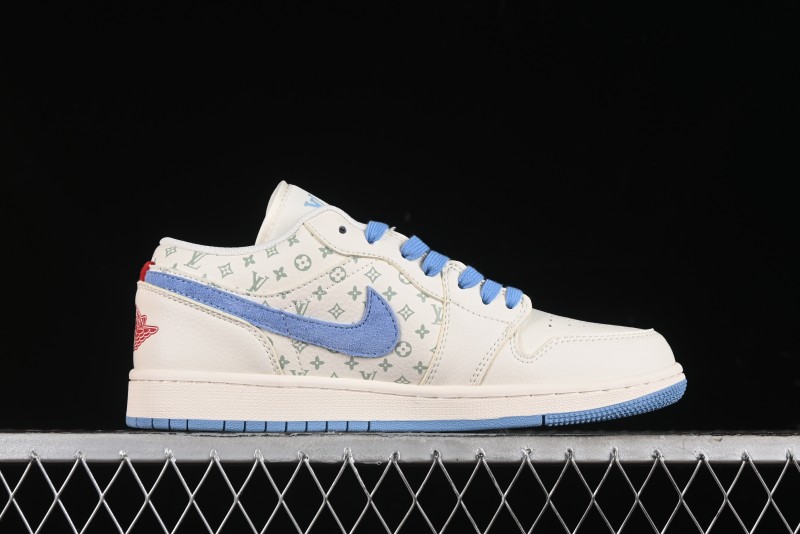 Nike Air Jordan 1 Low LV Collaboration - Light Blue Print Retro Basketball Shoes - WG8850-008