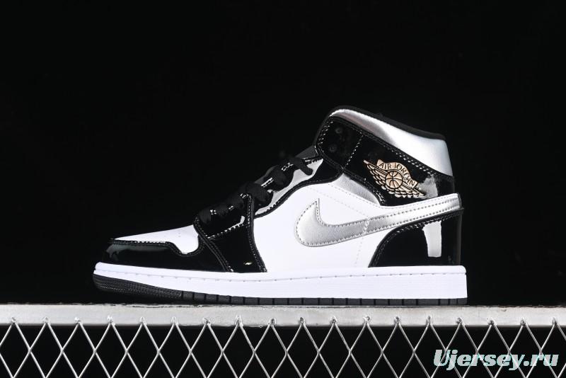 Nike Air Jordan 1 Mid Basketball Shoes White Black Silver - HV0789-010