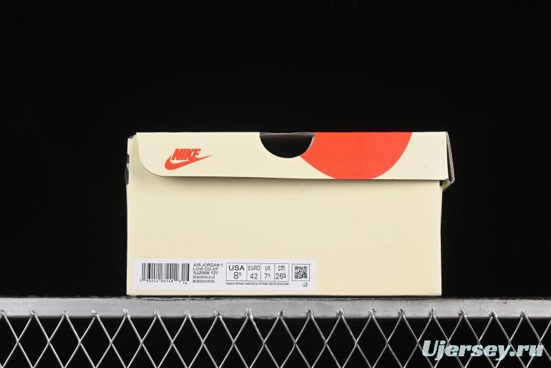 Nike Travis Scott x Fragment Design x Air Jordan 1 Low OG SP AJ1 Supreme Stussy Collaboration - Suede Blue Swoosh Low-Top Casual Sneakers - SJ2068-127