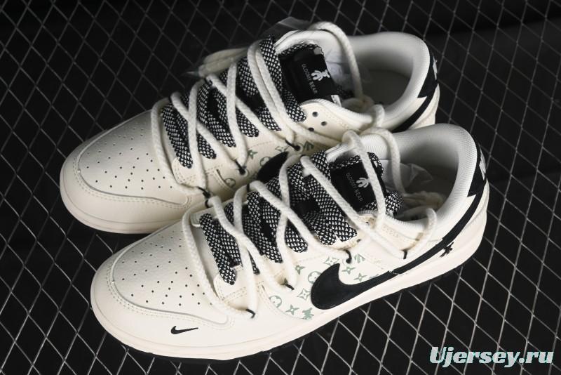 Nike SB Dunk Low Violent Bear Series - Lace-Up Beige with Black Swoosh Anniversary High-End Custom Low-Top Casual Sneakers - SJ2068-291