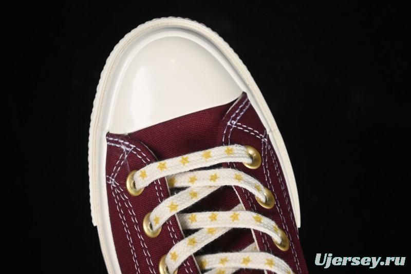 Converse Chuck 1970s High Top Casual Sneakers with Gold Star Accents and Wine Red Colorway - A12463C