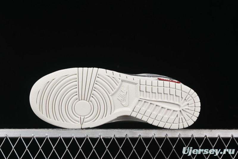 Nike SB Dunk Low Supreme x Stussy Triple Collaboration - Beige Silver Swoosh Anniversary Custom Low-Top Casual Skate Shoes - KK1333-005