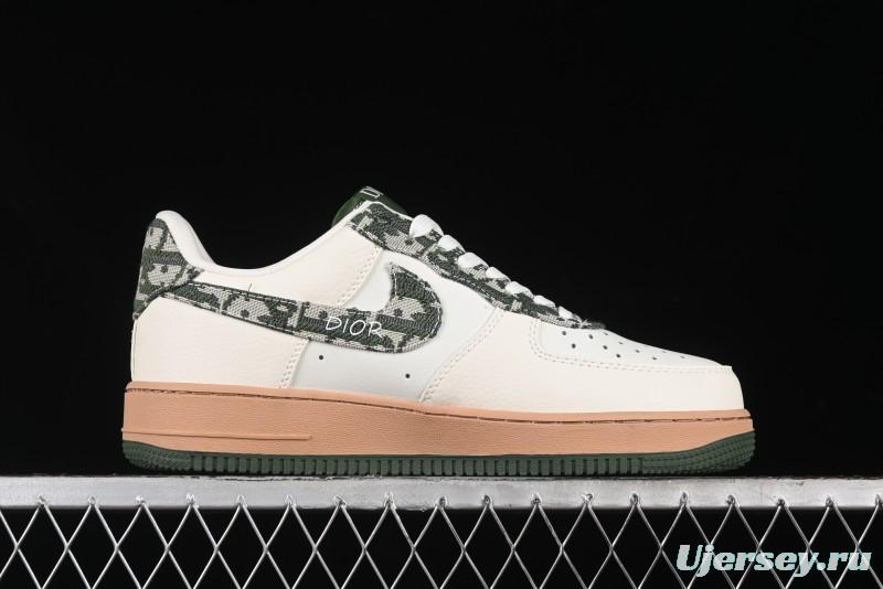 Nike Air Force 1 '07 Low Dior Collaboration - Beige Green Swoosh Low-Top Casual Sneakers - KK1988-010