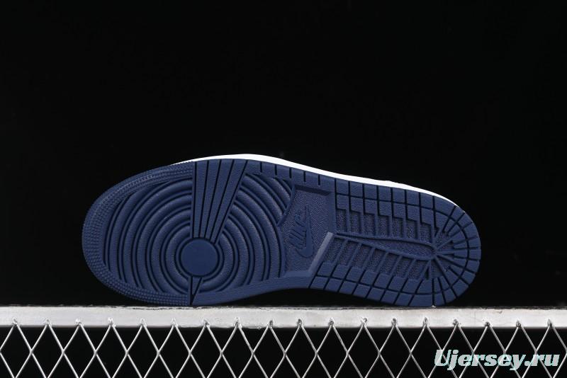 Nike Air Jordan 1 Low 85 Retro Sneakers in White with Metallic Blue Swoosh - FB9933-141