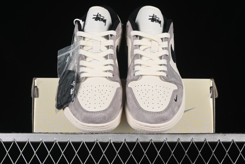 Nike Air Jordan 1 Low Stussy Collaboration - Grey Black Red Label Retro Basketball Shoes - SJ9950-034