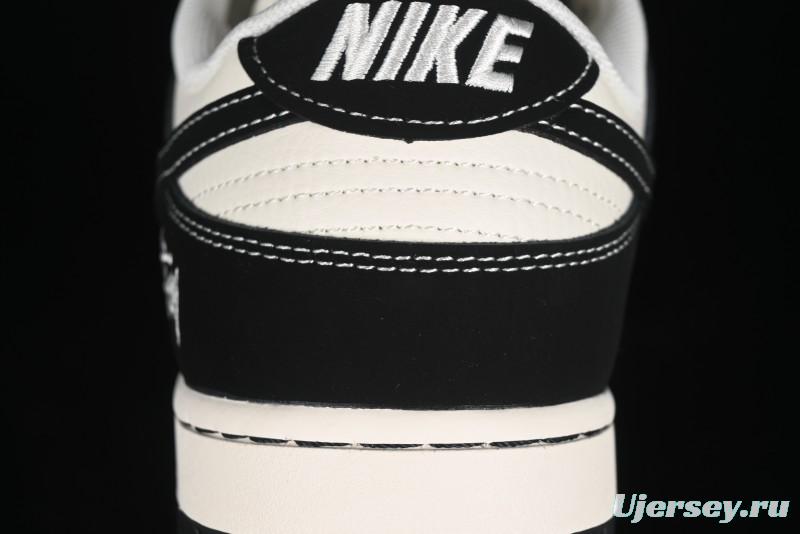 Nike SB Dunk Low Stussy Collaboration - Patchwork Cream Black Swoosh Anniversary Custom Low-Top Casual Skate Shoes - MM1089-023