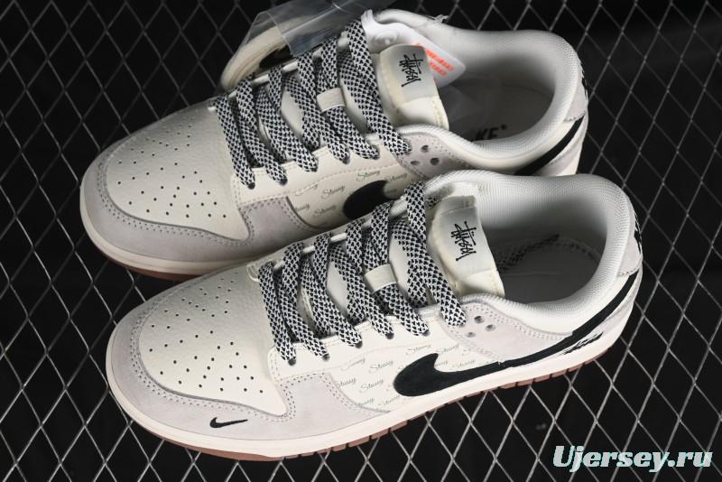 Nike SB Dunk Low Stussy Collaboration - Grey Black Checkerboard Gum Sole Anniversary Custom Low-Top Casual Skate Shoes - CF3688-031