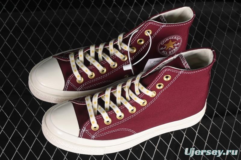 Converse Chuck 1970s High Top Casual Sneakers with Gold Star Accents and Wine Red Colorway - A12463C
