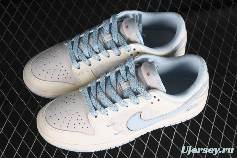 Nike SB Dunk Low Stussy Collaboration - Double Swoosh Ice Blue Anniversary Custom Low-Top Casual Skate Shoes - XX2026-101