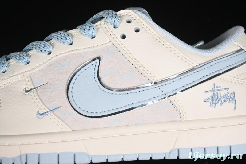 Nike SB Dunk Low Stussy Collaboration - Double Swoosh Ice Blue Anniversary Custom Low-Top Casual Skate Shoes - XX2026-101