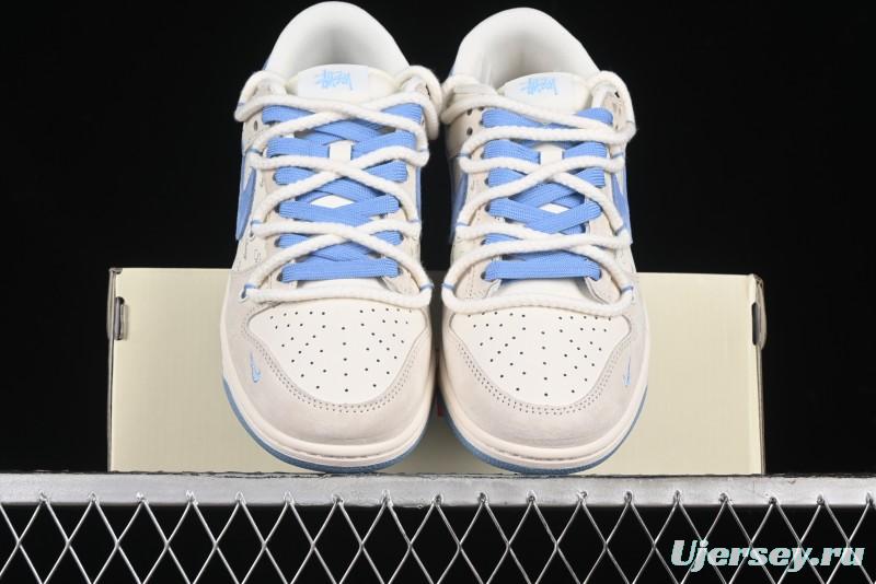 Nike SB Dunk Low Stussy Anniversary Edition Customized Low-Top Casual Skate Shoes with Blue Swoosh - SJ2068-279