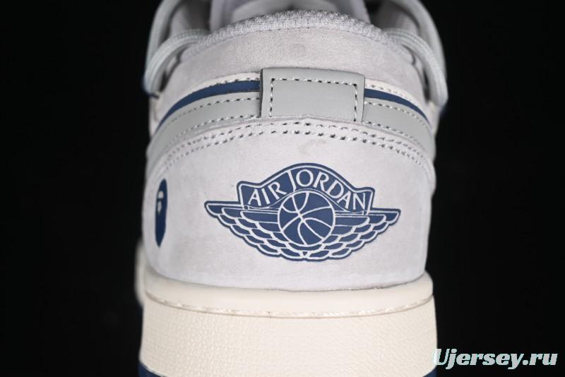Nike Air Jordan 1 Low AJ1 Bape Collaboration - Grey Blue Retro Basketball Shoes with Custom Laces - SJ9950-019