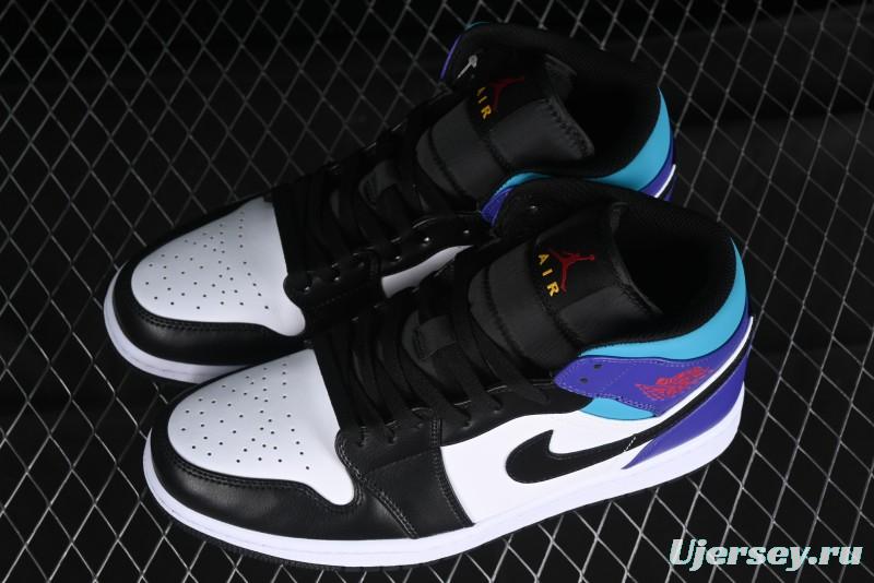 Nike Air Jordan 1 Mid AJ1 Lakers Colorway Black White Purple Mid-Top Casual Sneakers - DQ8426-154