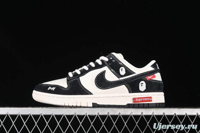 Nike SB Dunk Low Stussy Collaboration - Black White Marking Line Anniversary High-End Custom Low-Top Casual Sneakers - BB9898-008