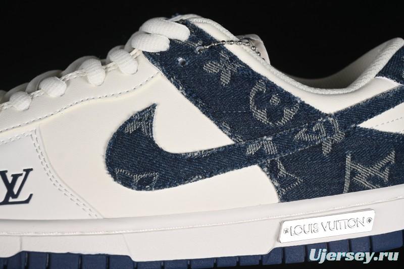 Nike SB Dunk Low LV Collaboration - Dark Blue Denim White Blue Swoosh Anniversary High-End Custom Low-Top Casual Sneakers - DJ2024-008