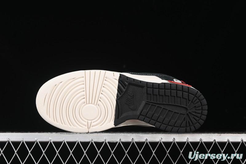 Nike SB Dunk Low Stussy Collaboration - Black White Marking Line Anniversary High-End Custom Low-Top Casual Sneakers - BB9898-008