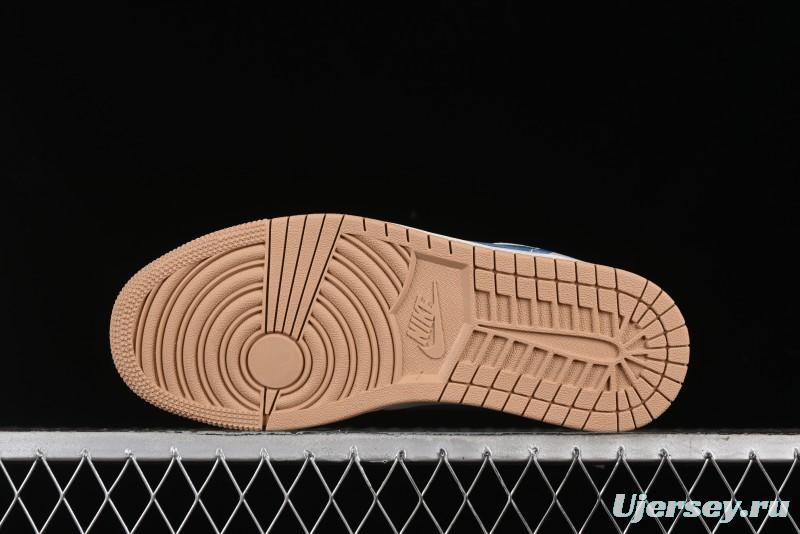 Nike Air Jordan 1 Low Supreme Collaboration - Retro Basketball Shoes in Blue and Gum Sole - SJ9950-022