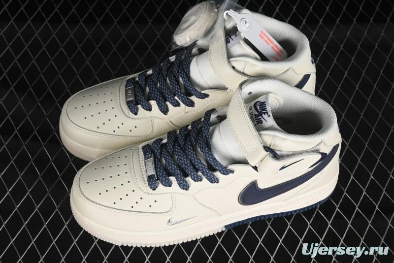 Nike Air Force 1 '07 Mid Deep Blue Two-Tone Sole Mid-Top Casual Sneakers with Reflective Stars - XL0236-233
