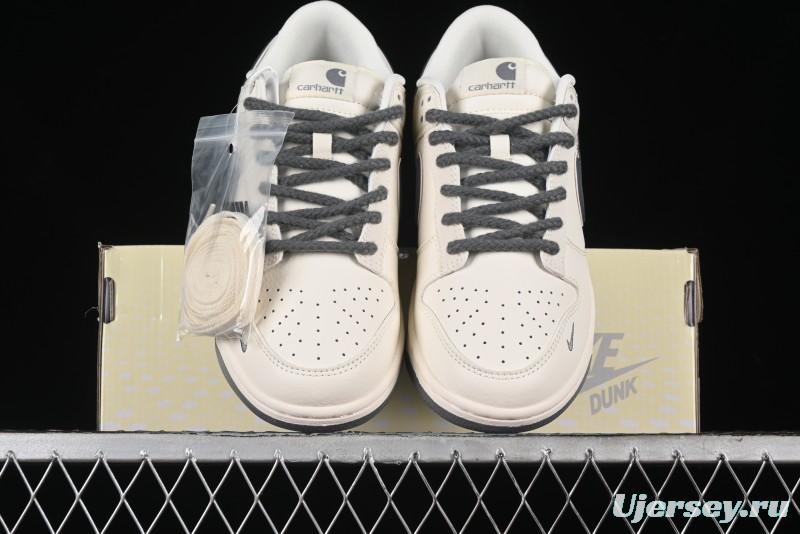 Nike SB Dunk Low Carhartt Collaboration - Off White Grey Swoosh Anniversary Custom Low-Top Casual Skate Shoes - SJ1089-006