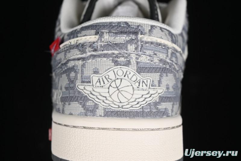 Nike Air Jordan 1 Low AJ1 Dior Collaboration - Grey Blue Red Label Retro Basketball Shoes - SJ9950-037