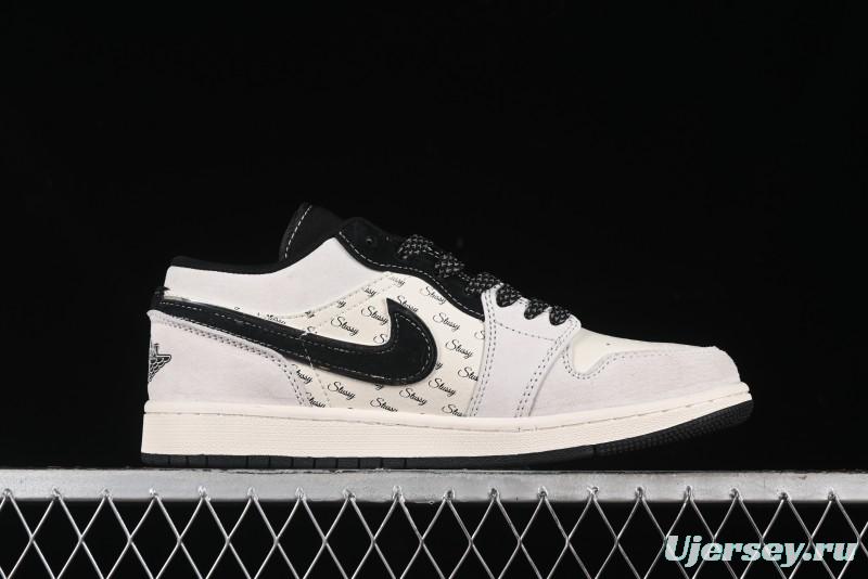Nike Air Jordan 1 Low Stussy Collaboration - Silver Trim Black Swoosh Retro Basketball Shoes - SJ9950-026