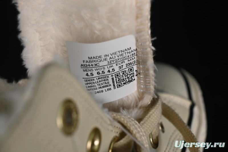 Converse Chuck 1970s Winter Waterproof Leather High-Top Sneakers with Gold Eyelets and Fleece Lining - A12443C