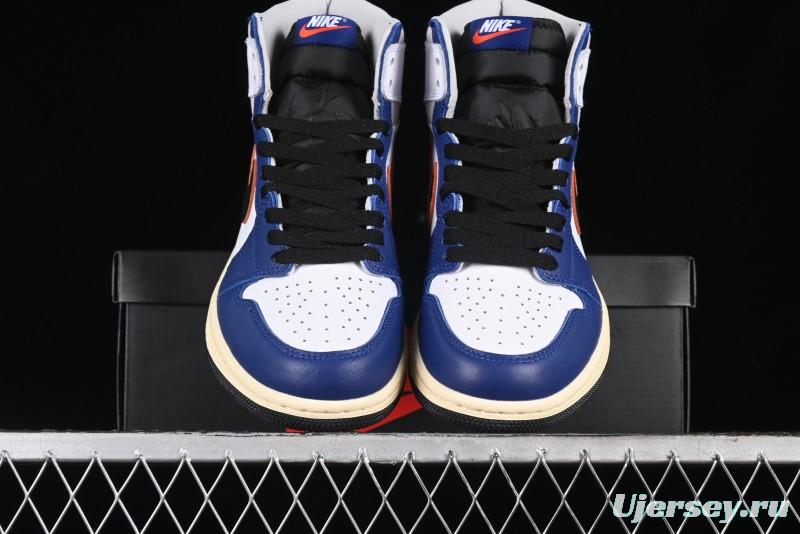 Nike Air Jordan 1 Retro High Basketball Shoes in White Deep Royal Blue - DZ5485-100