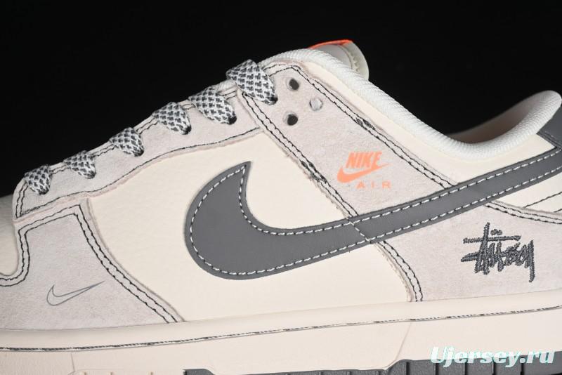 Nike SB Dunk Low Stussy Collaboration Patch Grey White Dark Grey Swoosh Anniversary Custom Low-Top Casual Skate Shoes - MM1089-024