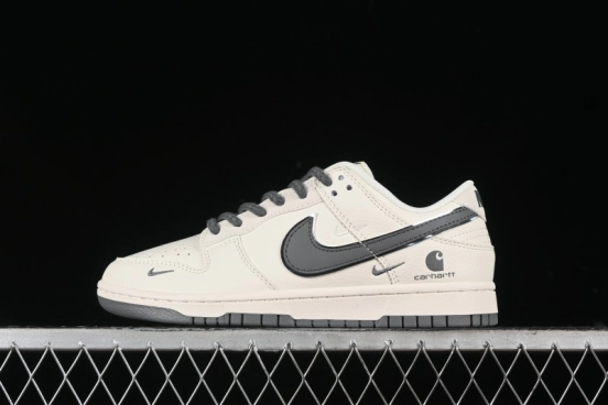 Nike SB Dunk Low Carhartt Collaboration - Off White Grey Swoosh Anniversary Custom Low-Top Casual Skate Shoes - SJ1089-006