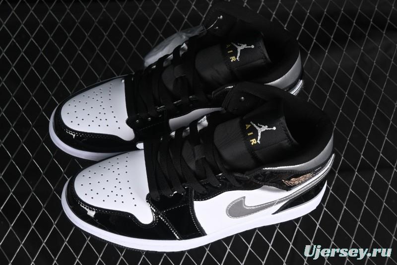Nike Air Jordan 1 Mid Basketball Shoes White Black Silver - HV0789-010