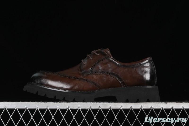 ECCO Block Derby Round Toe Genuine Leather Brogue Dress Shoes - 63667201002