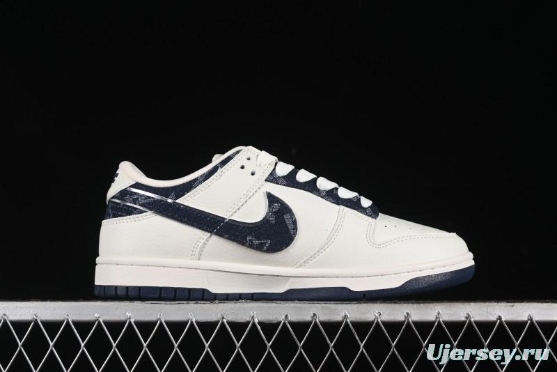 Nike SB Dunk Low LV Collaboration - Denim Print Swoosh Anniversary High-End Custom Low-Top Casual Skate Shoes - XB3802-360