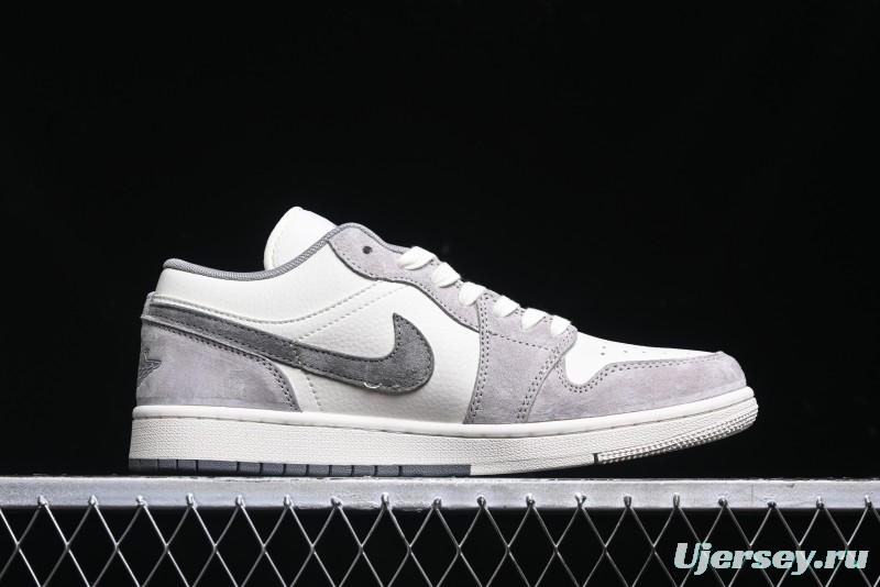 Nike Air Jordan 1 Low Stussy Collaboration - Grey White Dual-Tone Red Tag Retro Basketball Shoes - SJ9950-031