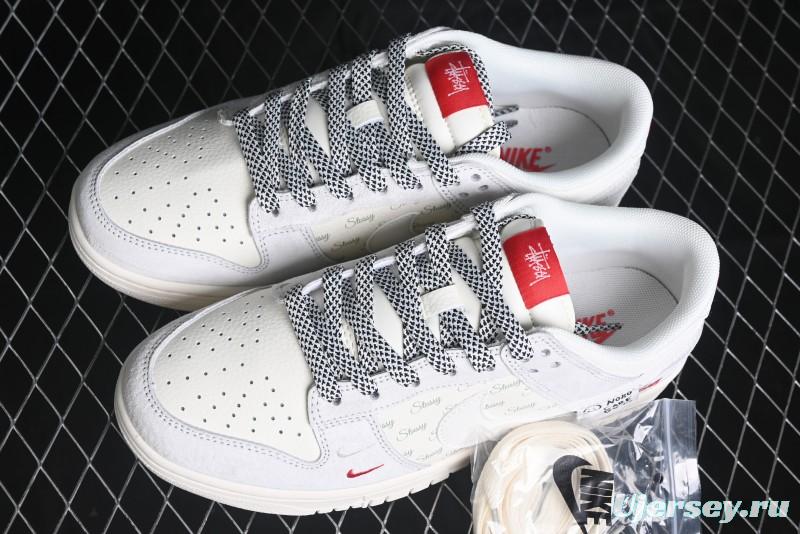 Nike SB Dunk Low Stussy Collaboration - Patchwork Grey White Swoosh Anniversary Custom Low-Top Casual Sneakers - YX5066-218