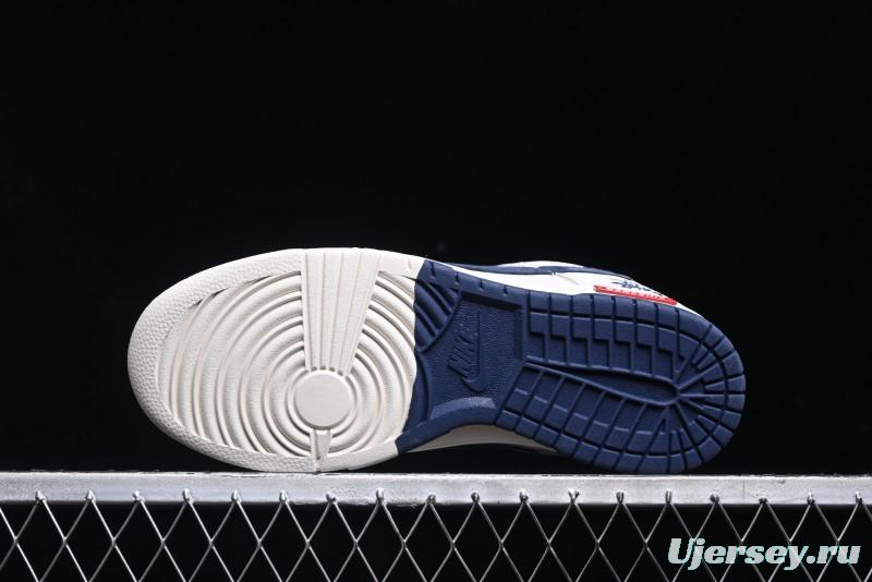 Nike SB Dunk Low Supreme x Stussy Triple Collaboration - Off White Navy Swoosh Anniversary High-End Custom Low-Top Casual Skate Shoes - SJ2068-271