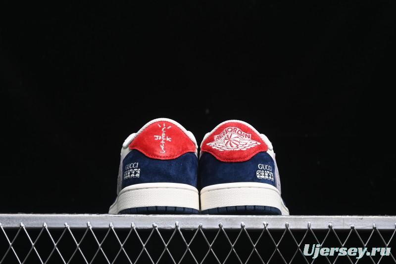 Nike Travis Scott x Fragment Design x Air Jordan 1 Low OG SP AJ1 Multi-Color Patchwork Low-Top Casual Sneakers - DM7866-039