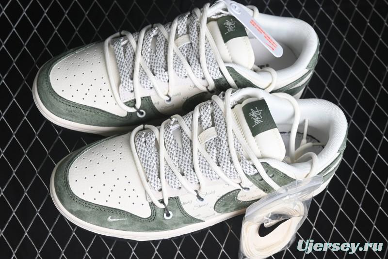 Nike SB Dunk Low Stussy Collaboration - Patina Green Lace-Up Anniversary Custom Low-Top Casual Skate Shoes - XS1186-105