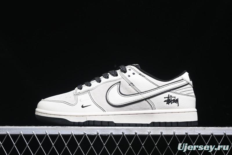 Nike SB Dunk Low Stussy Collaboration - Beige Black Line High-End Custom Low-Top Casual Skate Shoes - BB7518-008